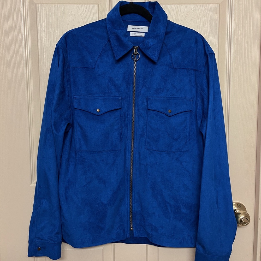 Urban Outfitters Cobalt Blue Velvet Zip Up Jacket